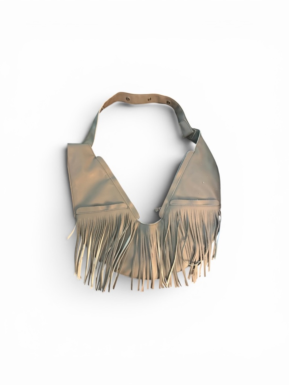 Fringed Authentic Sash Hobo Shoulder Bag in Beige